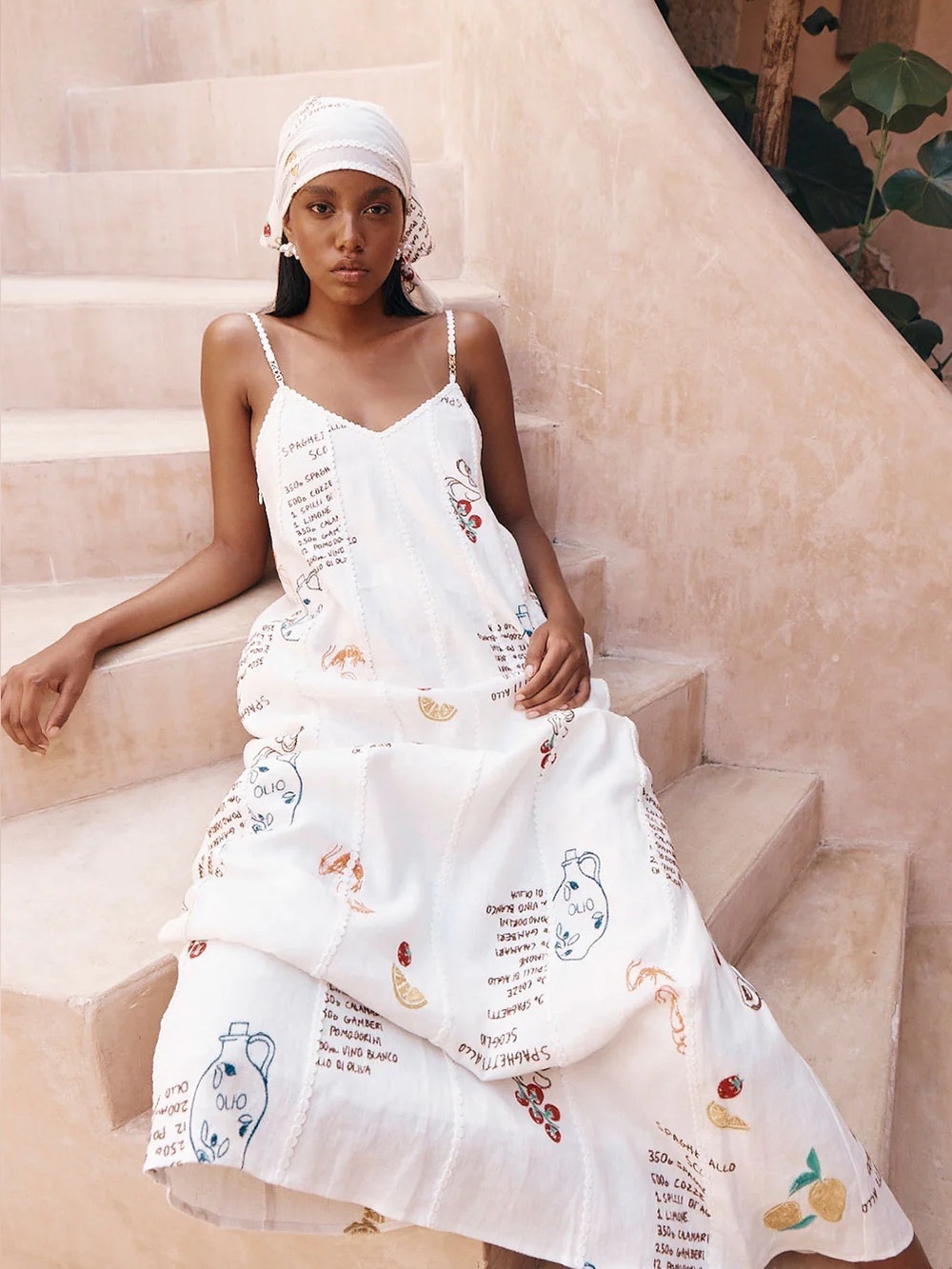 Zaco Australia Calabria Linen Dress Italian Print White Medium 6 EUC